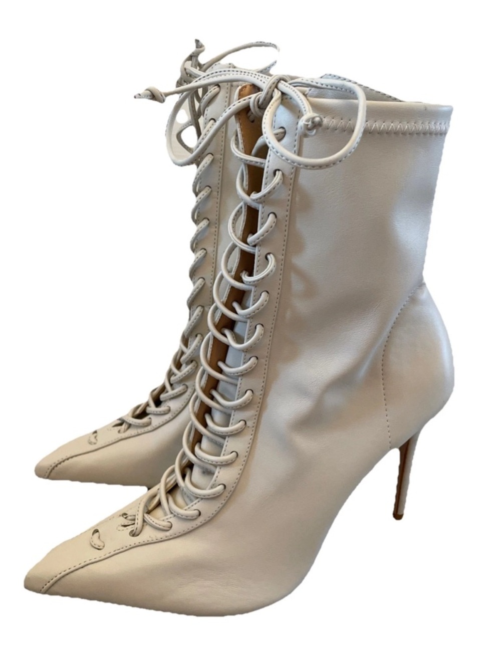 NEW SCHUTZ Tennie Pointed Toe Lace-Up Bootie Pearl White Size 8.5 B